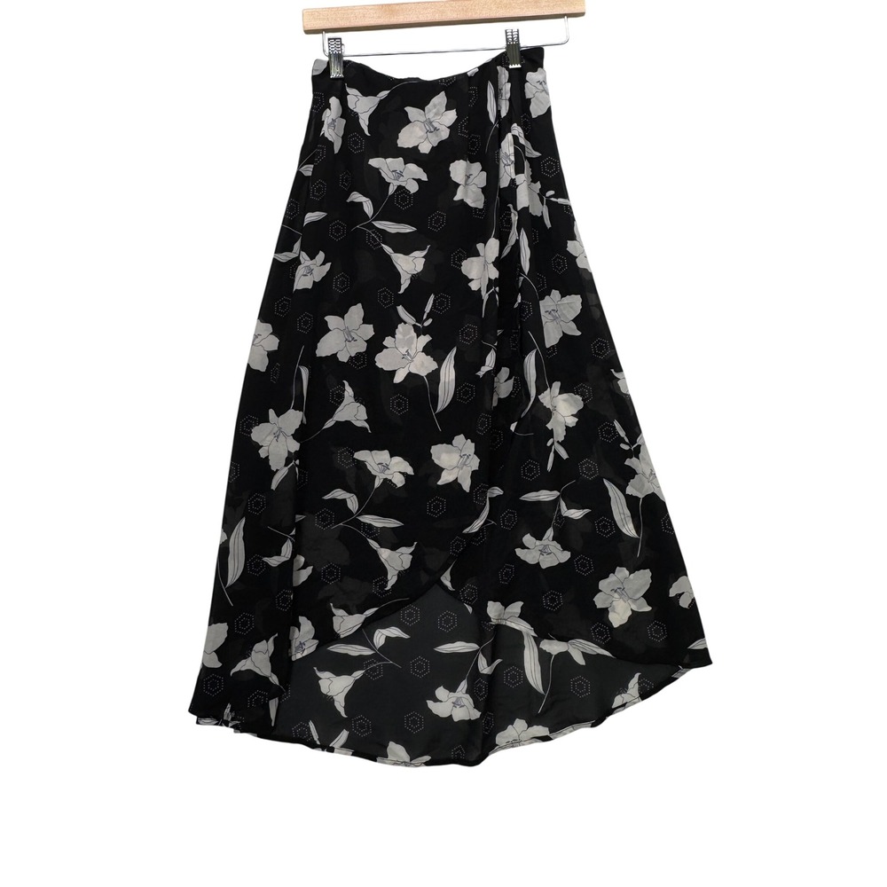 Sienna Sky Floral High Low Skirt Black Light Gray Womens Size Small Flowy‎ Boho
